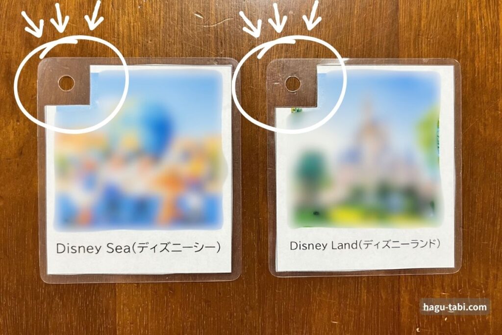 紙を切り欠きラミネート部分だけにリング穴を開けた改良版の絵カード